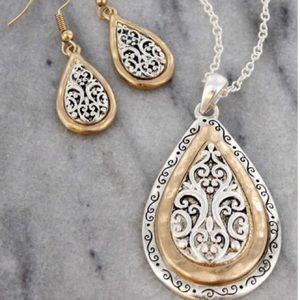 Worn Two-Tone Scroll Layered Teardrop